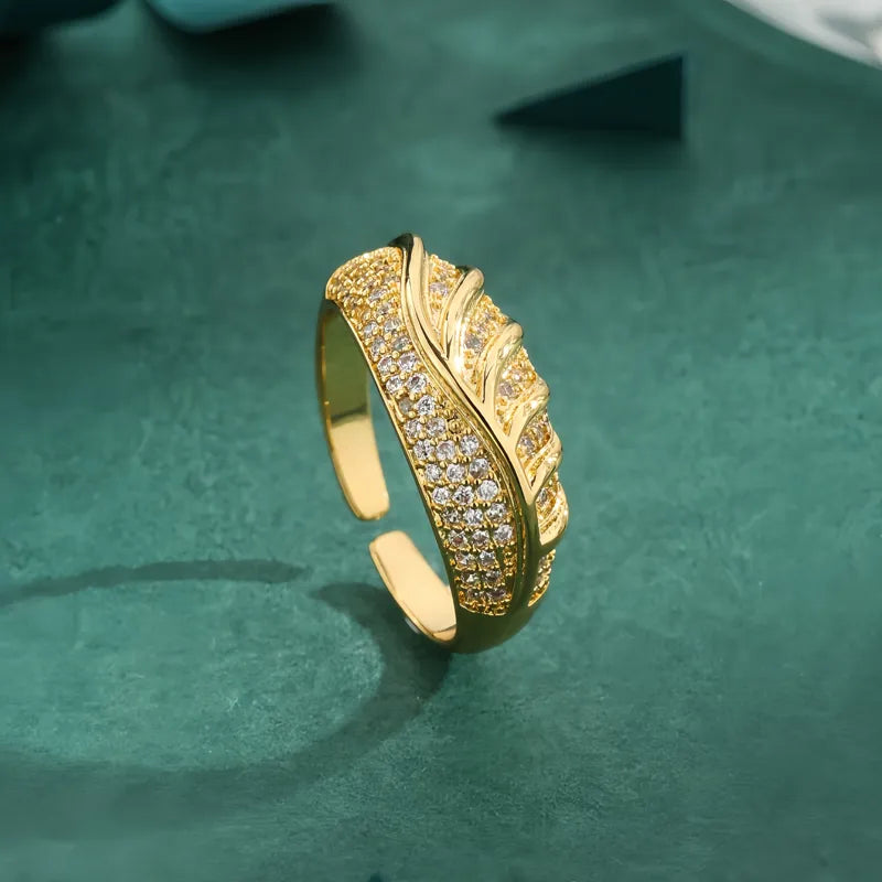 Miu - Eleganter 18K Vergoldeter Ring mit Feder-Design und Zirkon-Einlage